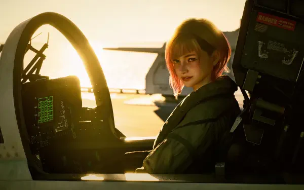 Ace Combat 8: Wings of Theve woman pilot in a sunlit cockpit, 5K Ultra HD PC desktop wallpaper