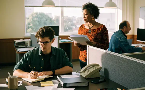 Office workers focused on their 9 to 5 jobs in a modern workspace, 4K Ultra HD PC desktop wallpaper and background.