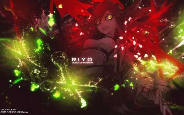 Gachia HD PC desktop wallpaper featuring a red-eyed anime character amid vivid red and neon-green energy effects.
