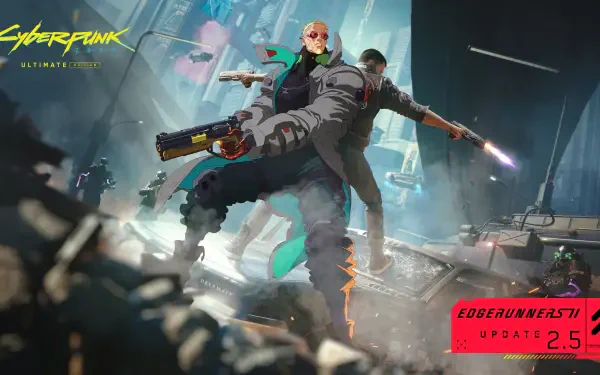 Cyberpunk: Edgerunners 2 anime wallpaper featuring armed cyberpunk characters in a neon-lit city, inspired by Cyberpunk 2077; 4K Ultra HD PC desktop background.