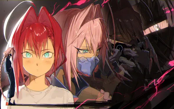 Cyberpunk: Edgerunners 2 HD PC desktop wallpaper featuring Talia Yang beside a red-haired anime girl against a dark cyberpunk city backdrop.