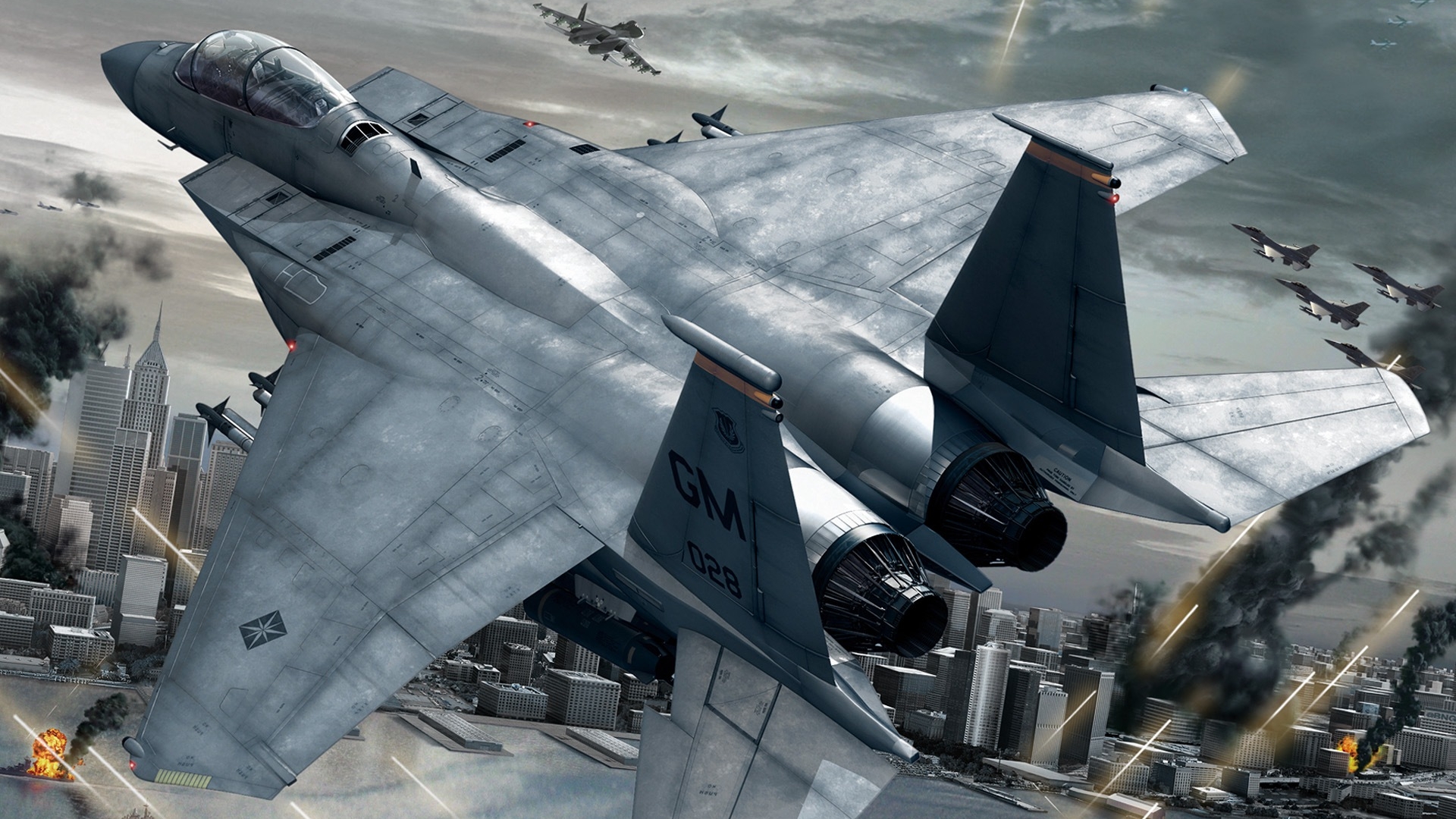 Colorful and action-packed video game wallpaper featuring Ace Combat.