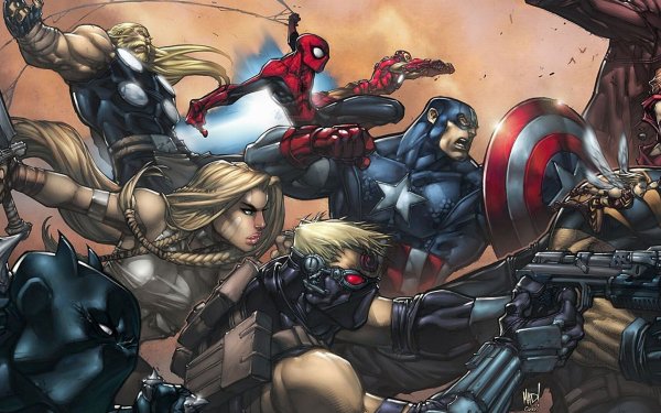 Comics Ultimates Spider-Man Captain America Thor Valkyrie Black Panther Iron Man Deadshot Scarlet Witch Wasp Janet van Dyne HD Wallpaper | Background Image