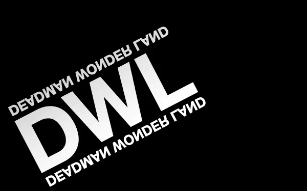 HD PC desktop wallpaper featuring bold white DWL text and Deadman Wonderland in stylized font from the anime Deadman Wonderland on a black background.