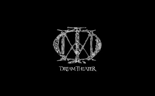 HD PC desktop wallpaper featuring the intricate white logo of the progressive metal band Dream Theater on a solid black background.