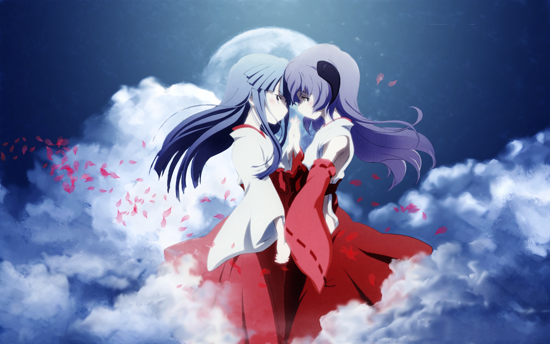 Furude Hanyū and Furude Rika from the anime When They Cry, in a heartwarming yuri moment.