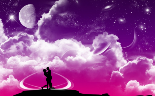 Artistique Amour Ciel Rose Lune Etoiles Romantic Fond d'écran HD | Image