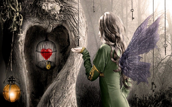 Artistic Love Fairy Cage Heart HD Wallpaper | Background Image