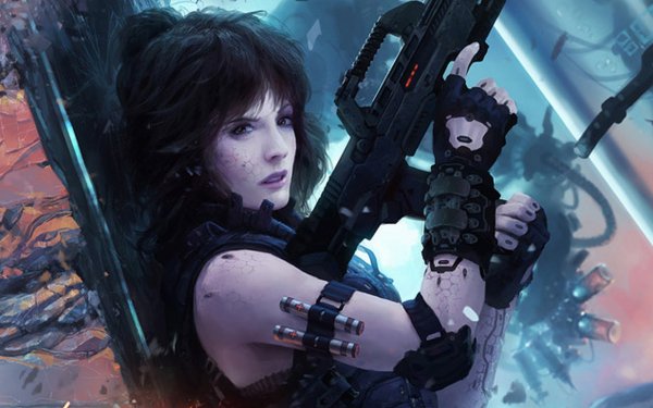 Sci Fi Women Warrior Rifle Cyberpunk HD Wallpaper | Background Image