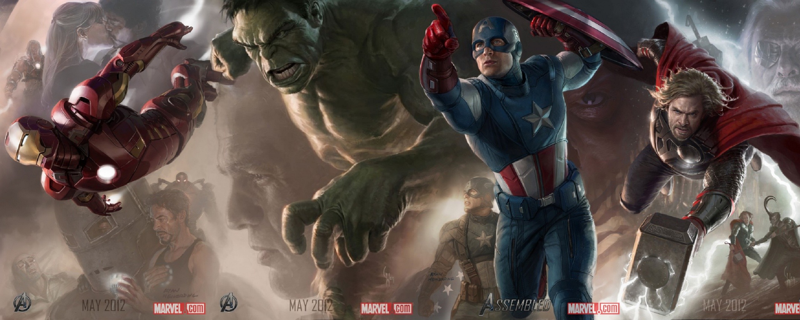 The Avengers Core 2012 featuring Black Widow, Iron Man, Hulk, Captain America, Thor, Hawkeye, and Nick Fury.