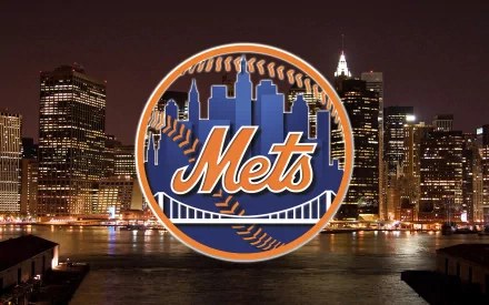 A vibrant HD wallpaper featuring the New York Mets logo against a stunning nighttime city skyline, celebrating the team's iconic presence in the world of sports.