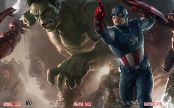 A dynamic Avengers poster featuring iconic superheroes: Captain America, Thor, Hulk, Iron Man, Black Widow, Nick Fury, and Hawkeye. A striking HD wallpaper celebrating the Marvel universe.