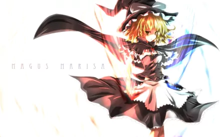 HD anime desktop wallpaper featuring Marisa Kirisame from Touhou, showcasing dynamic motion and vibrant colors with a magical, energetic background.