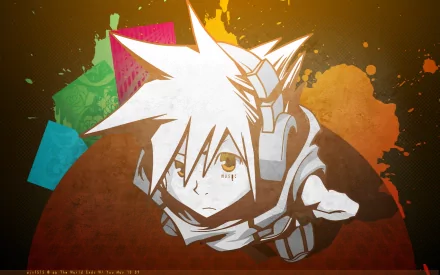A vibrant HD wallpaper featuring a character from the video game The World Ends With You, showcasing dynamic colors and a striking design against a textured background.