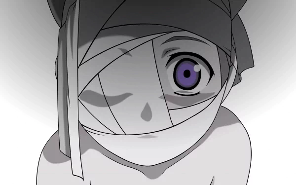 A captivating HD desktop wallpaper of DNA Voice from the anime Elfen Lied, featuring a mysterious character with an eye-catching purple eye, partially obscured by bandages.