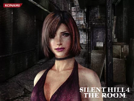 HD PC desktop wallpaper featuring a character from the video game Silent Hill 4, set against a dark, eerie alley backdrop.