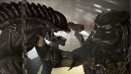 HD desktop wallpaper featuring a fierce battle between the Wolf Predator and Alien from Aliens vs. Predator: Requiem, showcasing iconic sci-fi predator and alien creatures.