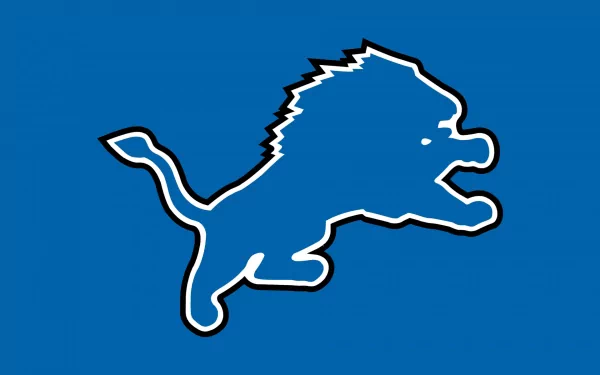 Blue Detroit Lions leaping lion logo centered on a clean blue HD PC desktop wallpaper/background, evoking Detroit sports.