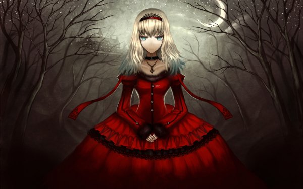 Anime Alice In Wonderland Crescent Tree Wood Castle Night HD Wallpaper | Background Image