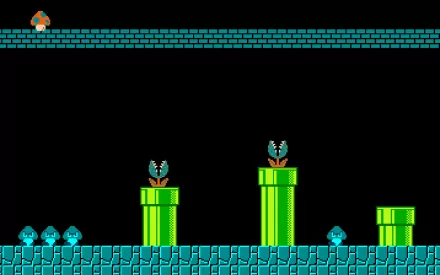 A vibrant HD wallpaper featuring Goombas and Piranha Plants from Super Mario Bros., showcasing the classic video game atmosphere with iconic green pipes and a dark background.