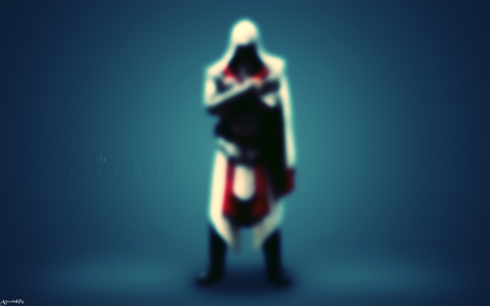 HD PC desktop wallpaper featuring a blurred image of Ezio from Assassin's Creed: Brotherhood, a popular video game character from the Assassin's Creed series.
