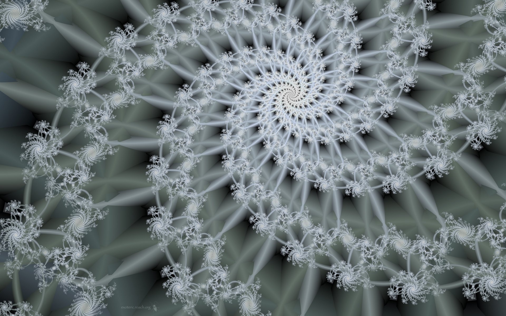 Intricate fractal spiral pattern with a psychedelic, trippy abstract design in high-definition, serving as a captivating PC desktop wallpaper and background.