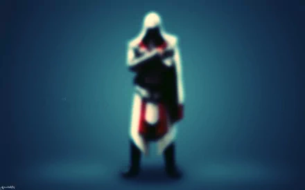 HD PC desktop wallpaper featuring a blurred image of Ezio from Assassin's Creed: Brotherhood, a popular video game character from the Assassin's Creed series.