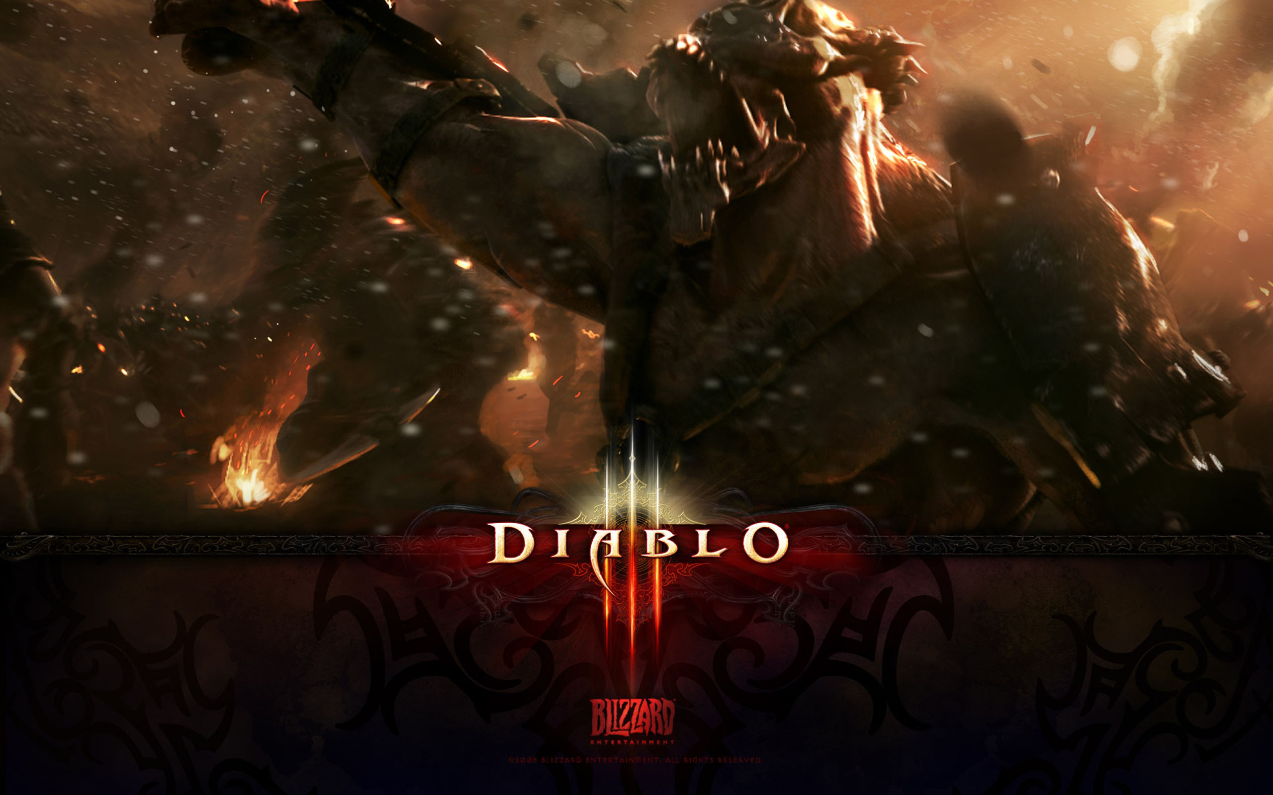 A dark and fiery video game battle scene from Diablo III.
