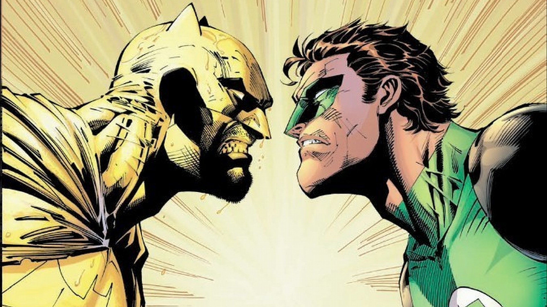 Comic superheroes Batman and Green Lantern in vibrant desktop wallpaper.