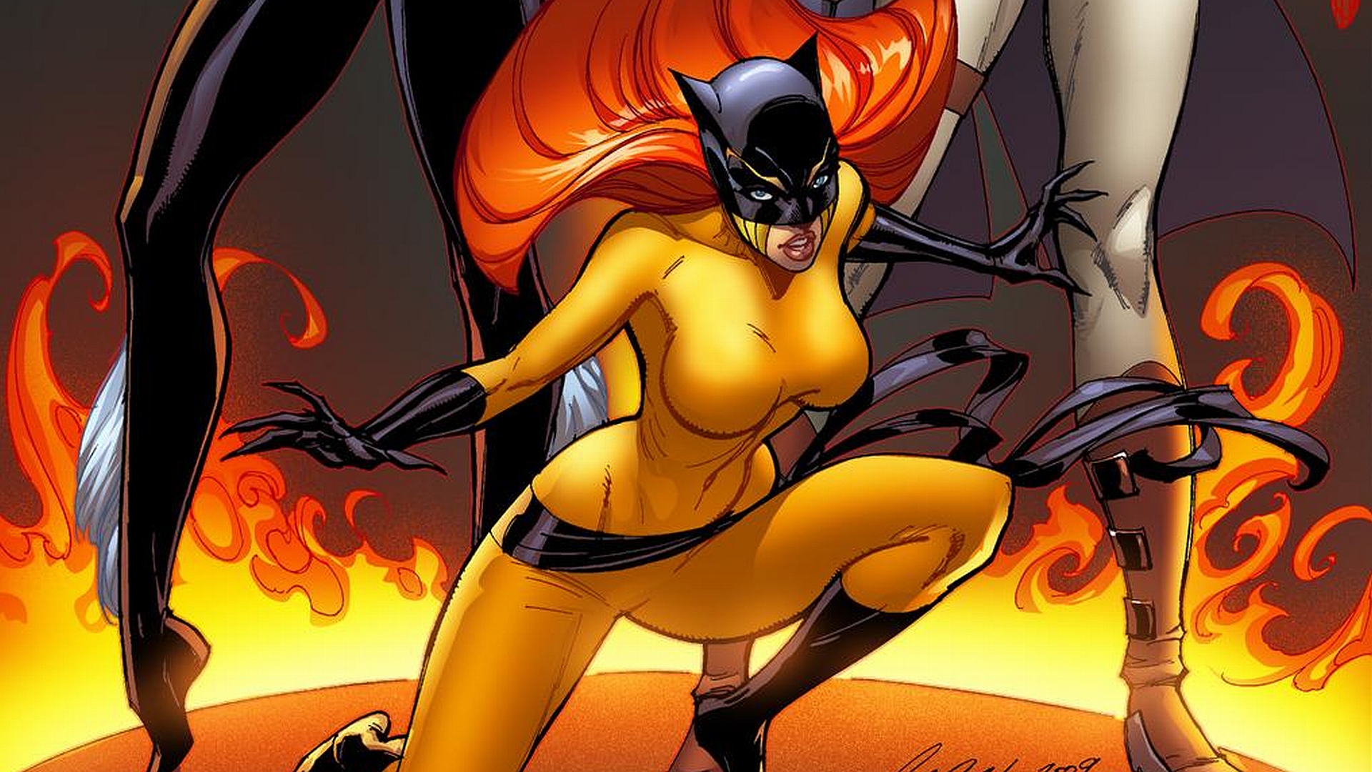 Mysterious superheroine from Marvel Comics, The Cat (Hellcat), featured in a captivating desktop wallpaper.