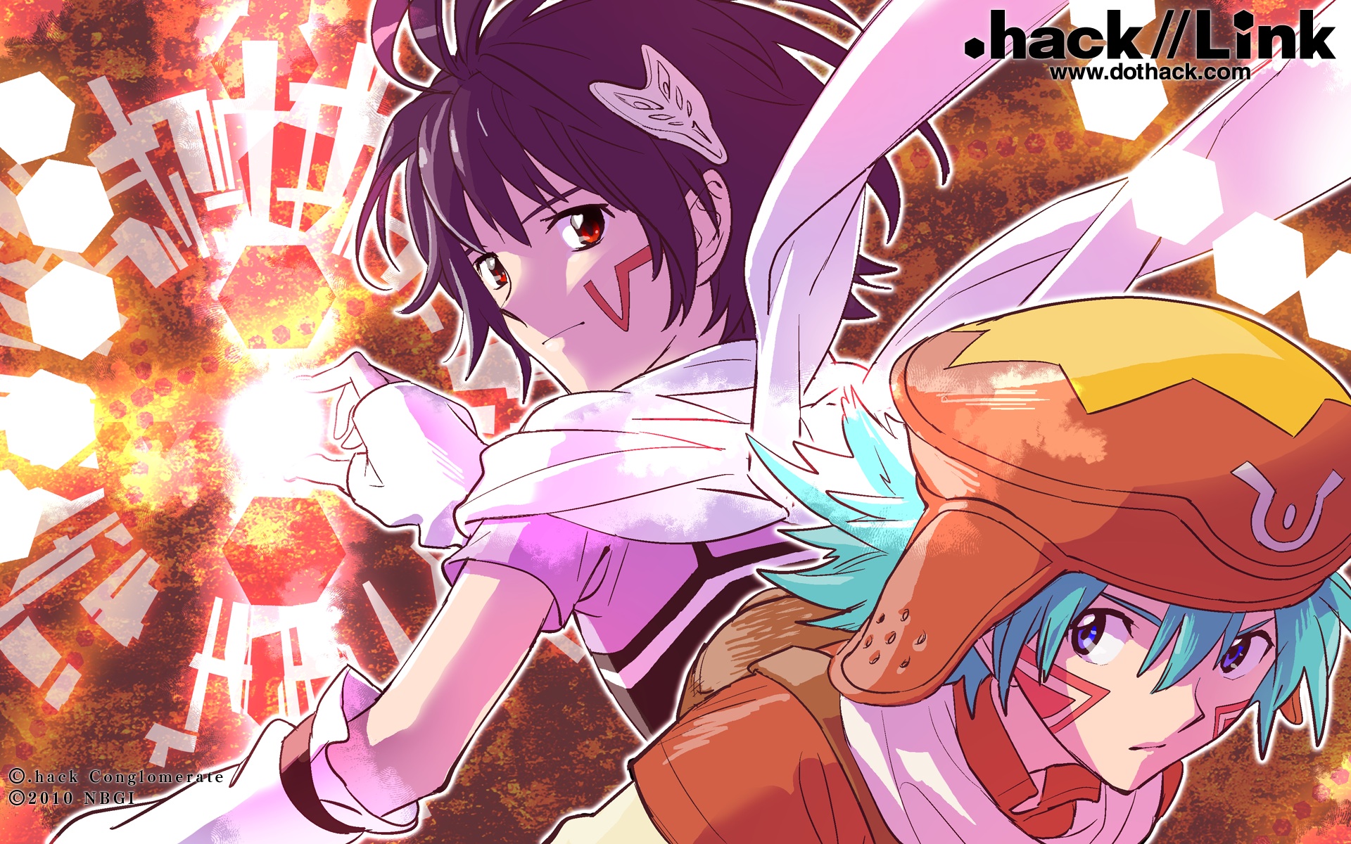 Anime characters Kite and Elk from .hack//link in a captivating desktop wallpaper.