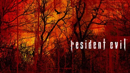 HD PC desktop wallpaper featuring a dark, eerie forest in fiery red tones with the Resident Evil logo, capturing the horror vibe of the video game.