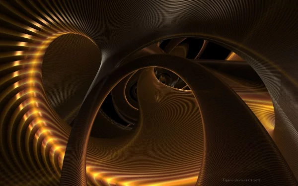 Abstract fractal design with golden, swirling curves and intricate patterns, creating a mind teaser effect in this HD PC desktop wallpaper and background.