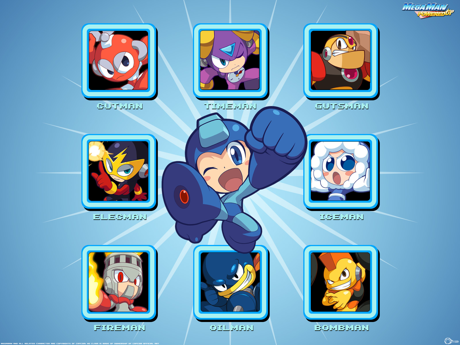 Mega Man and iconic Robot Masters in high definition desktop wallpaper
