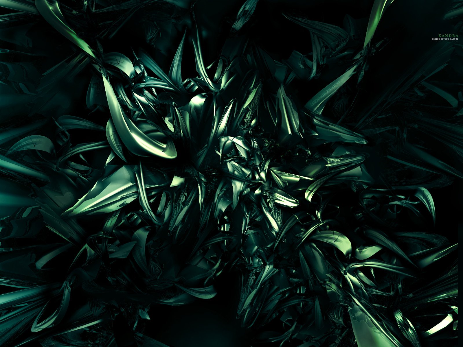 An abstract HD desktop wallpaper featuring a captivating blend of dark and vibrant greens, with intricate, flowing shapes creating a dynamic visual experience.