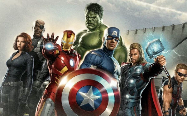 HD image featuring Hawkeye, Thor, Hulk, Captain America, Iron Man, Nick Fury, and Black Widow from the Avengers, showcasing the iconic superheroes in a dynamic comic style.