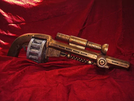 A detailed shot of a vintage shotgun resting on rich red fabric, showcasing its intricate design and craftsmanship. This HD image serves as an engaging PC desktop wallpaper.