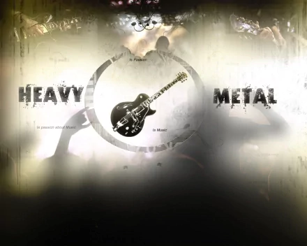 A dynamic HD wallpaper featuring a guitar at the center, surrounded by the bold text HEAVY METAL, capturing the essence and energy of heavy metal music.