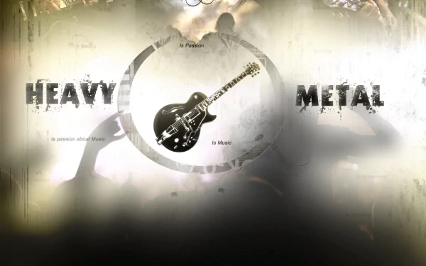 A dynamic HD wallpaper featuring a guitar at the center, surrounded by the bold text HEAVY METAL, capturing the essence and energy of heavy metal music.
