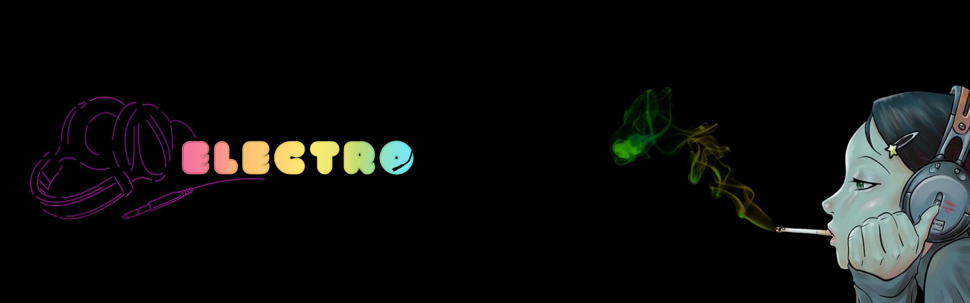 HD PC desktop wallpaper featuring colorful, stylized text ELECTRO with vibrant green and yellow music-inspired smoke effects on a black background in an anime art style.