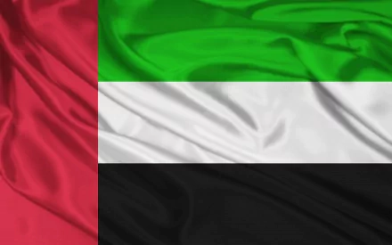 HD PC desktop wallpaper/background of the United Arab Emirates flag: a silky red vertical stripe at hoist with green, white and black horizontal bands.