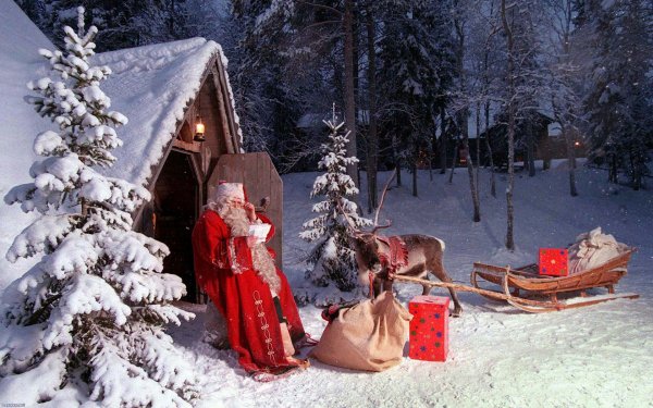 Holiday Christmas Santa Reindeer Sleigh HD Wallpaper | Background Image