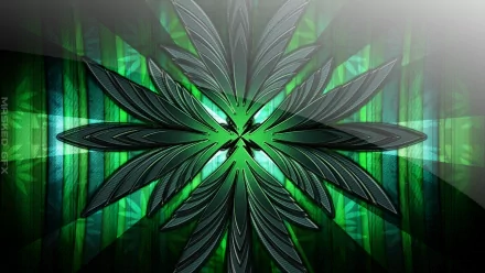 Abstract green digital design with symmetrical leaf-like shapes, creating a vibrant and dynamic HD PC desktop wallpaper and background.