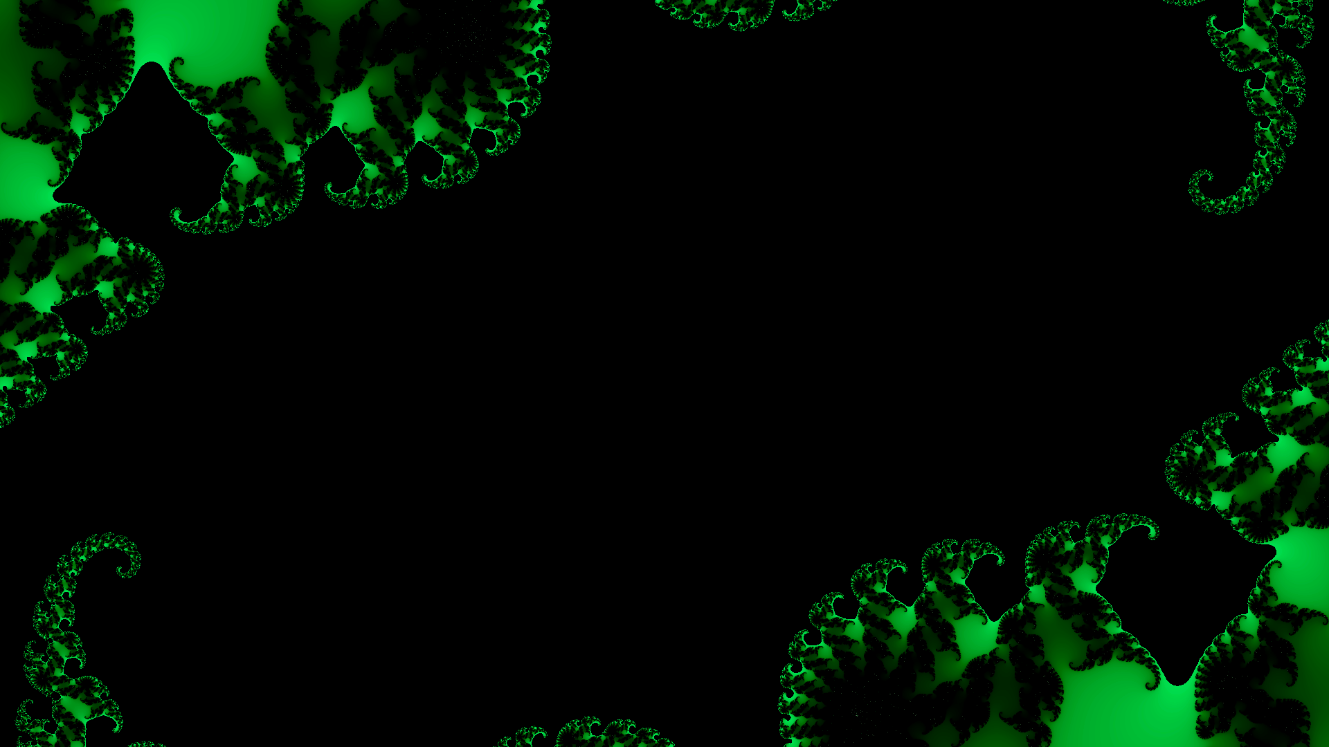 Abstract green fractal design resembling a scorpion, set against a black background, styled as an HD PC desktop wallpaper.