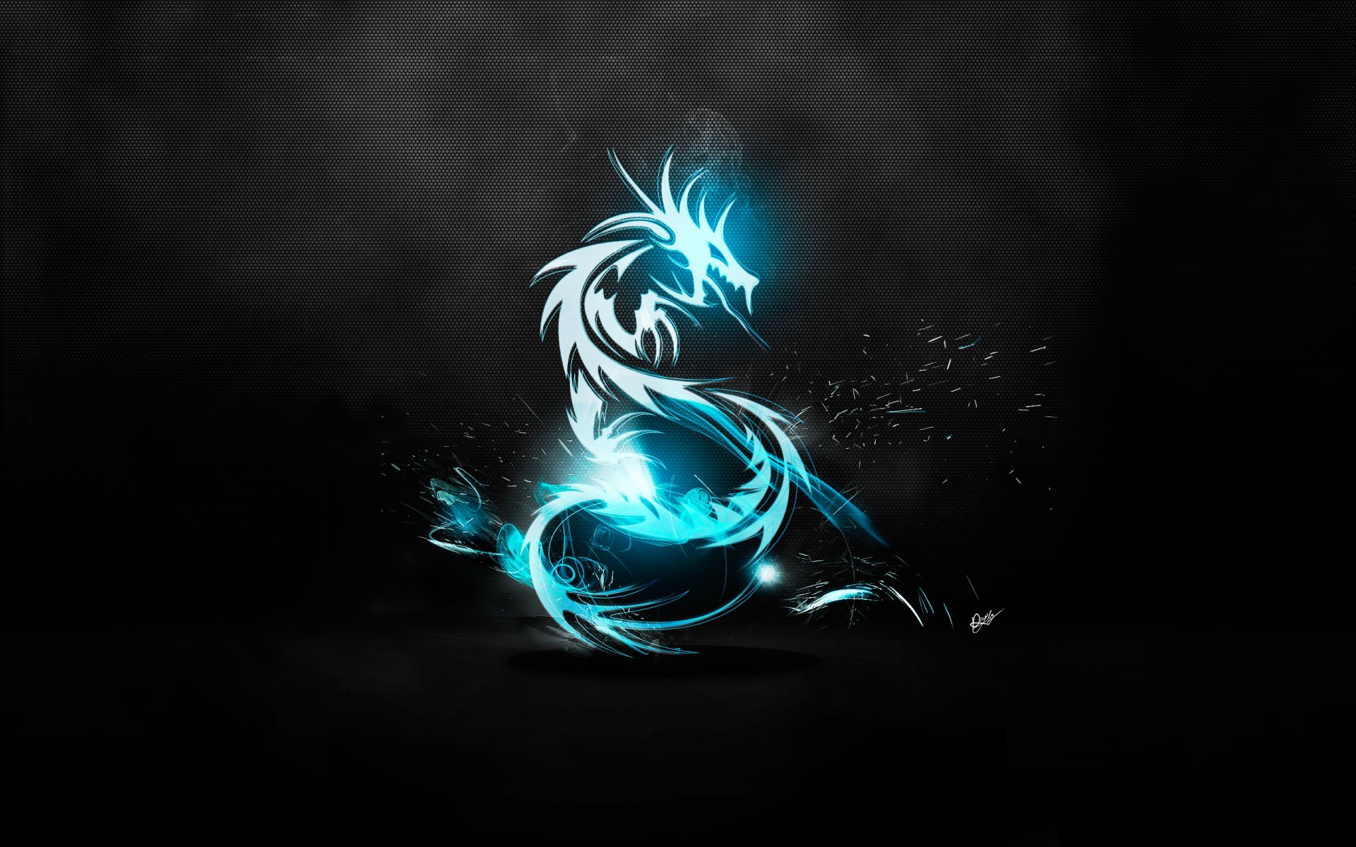 A stunning HD wallpaper featuring a mystical dragon, illuminated with vibrant blue light against a dark background, capturing the essence of fantasy.