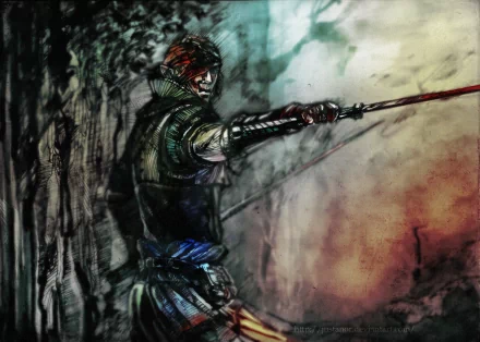 HD PC desktop wallpaper featuring a stylized, intense scene from the video game The Witcher 2: Assassins of Kings, showing a character in action with a sword.