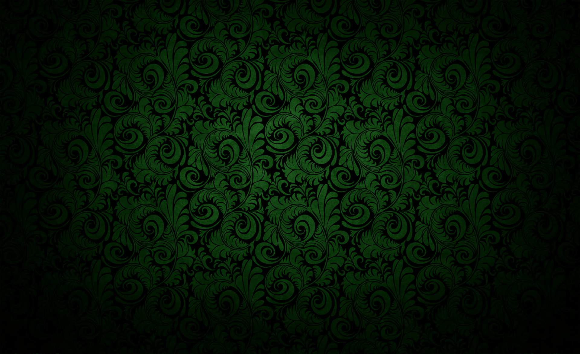 HD PC desktop wallpaper featuring an abstract dark green pattern with intricate swirling floral designs on a textured background.