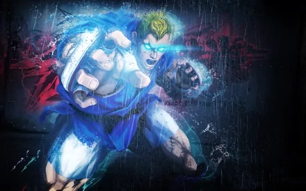 HD PC desktop wallpaper featuring a dynamic Street Fighter X Tekken character with glowing eyes and energy effects, highlighting intense video game action.