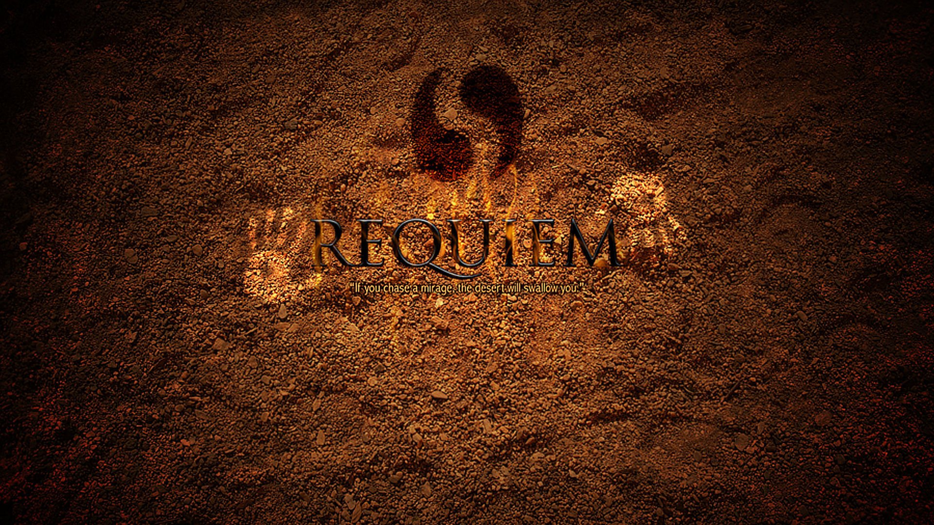 HD wallpaper inspired by The Legend of Zelda: Ocarina of Time, featuring an intricate design with the text REQUiem set against a textured, earthy background.