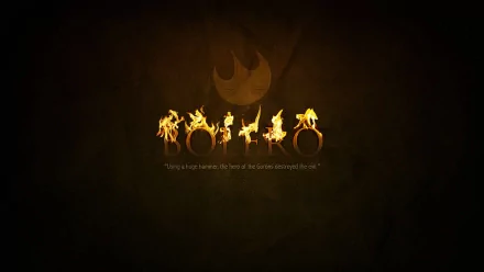 A captivating HD desktop wallpaper featuring elements from The Legend of Zelda: Ocarina of Time, with fiery silhouettes and an evocative quote, set against a dark background.